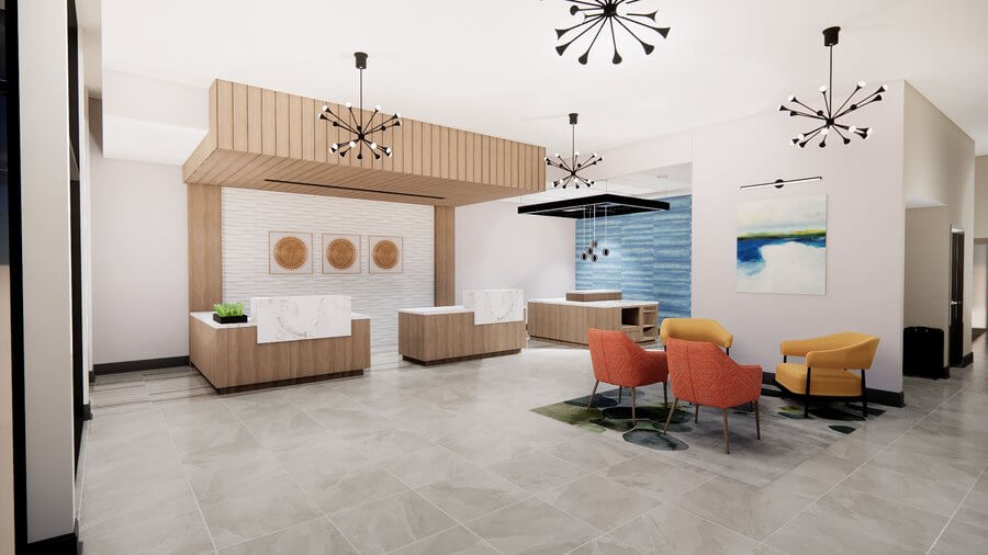 Rendering of the Lobby of the Hilton Garden Inn in Downtown Dayton